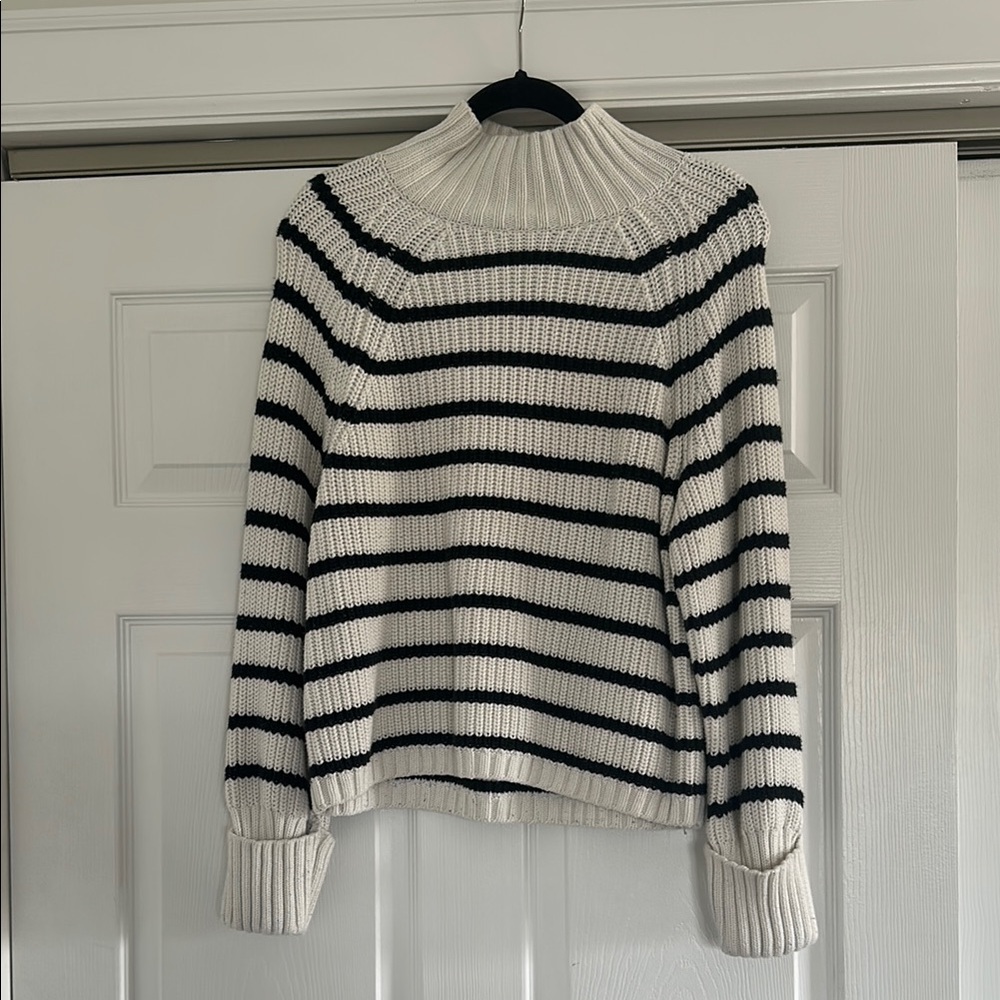 Striped Black and White Mock Turtleneck Sweater